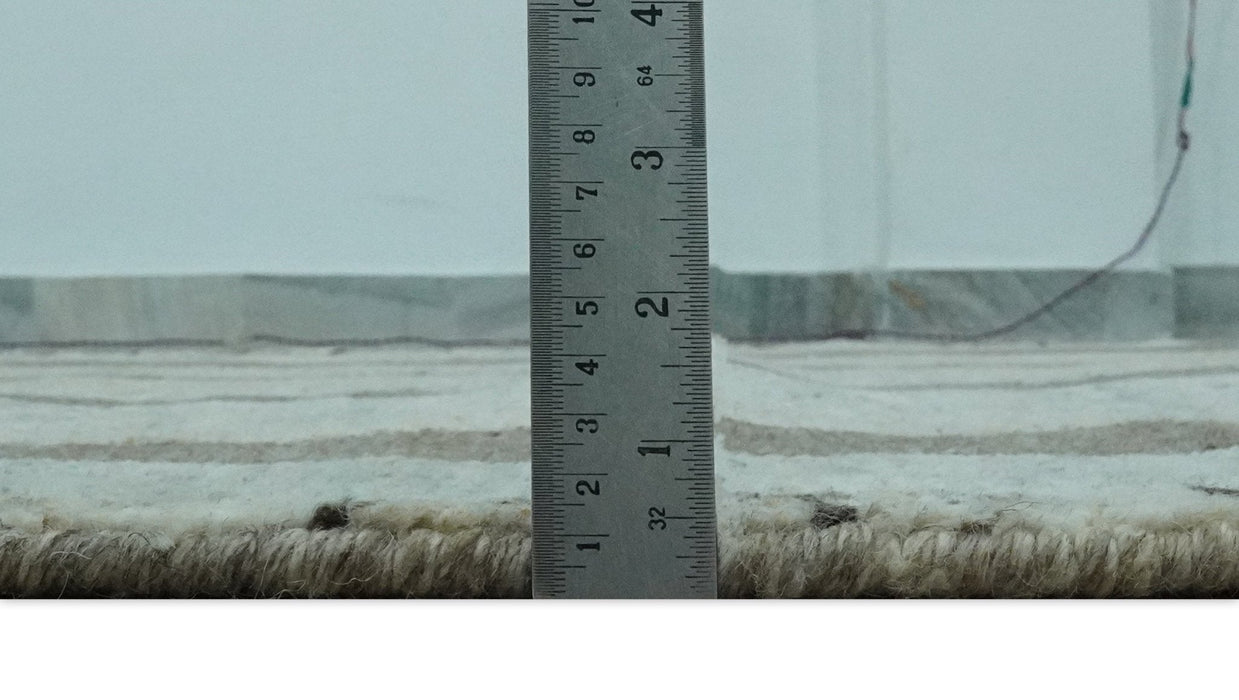 Modern Geometrical Silver, Ivory and Charcoal Hand Knotted 5x8 wool area Rug