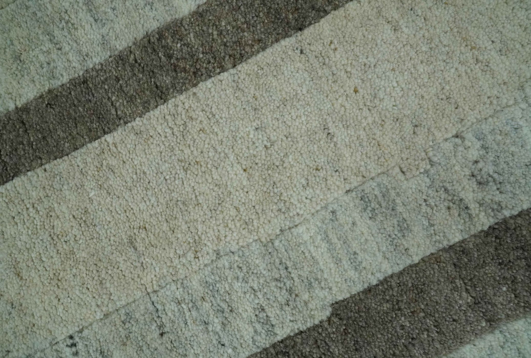 Modern Geometrical Silver, Ivory and Charcoal Hand Knotted 5x8 wool area Rug