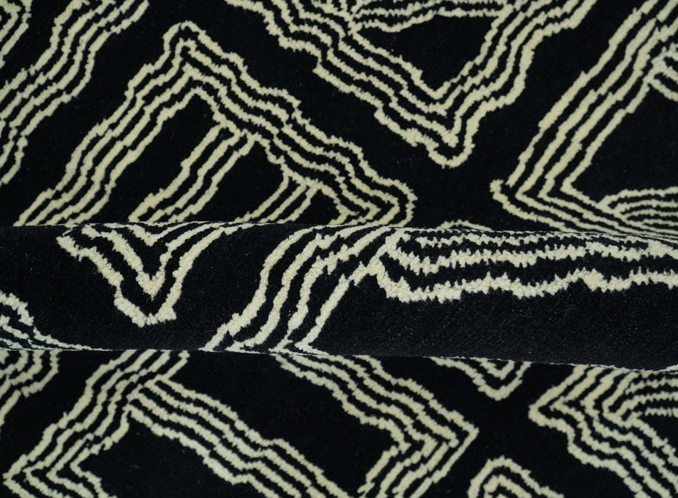 Modern Geometrical Square design Black and Ivory 5x8 Hand loom wool area Rug
