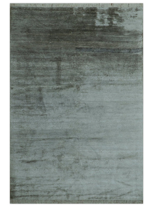 Modern Gray Solid Design 6x8.7  Hand Knotted Wool Area Rug