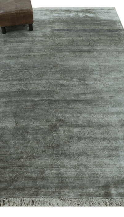 Modern Gray Solid Design 6x8.7  Hand Knotted Wool Area Rug