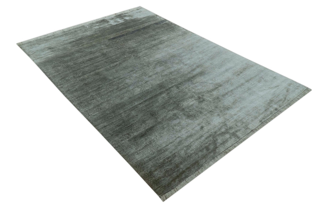 Modern Gray Solid Design 6x8.7  Hand Knotted Wool Area Rug