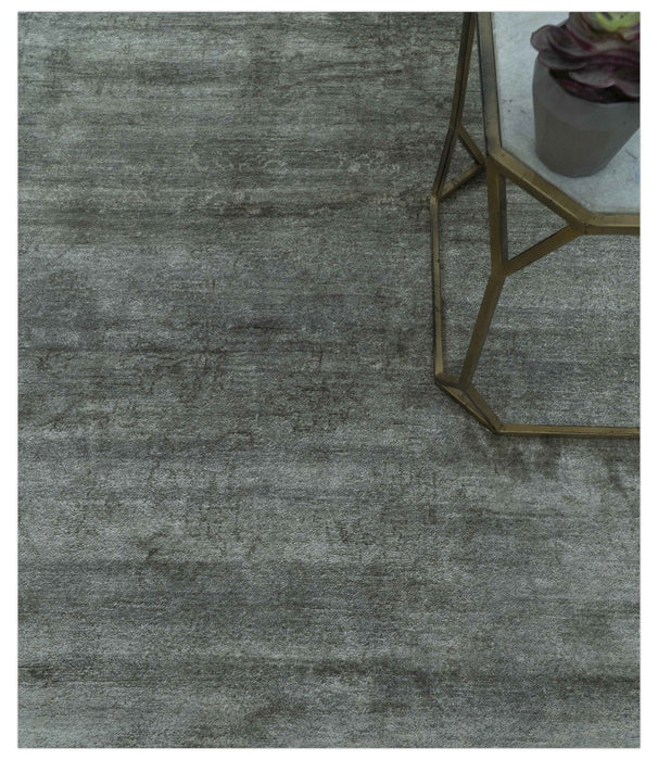 Modern Gray Solid Design 6x8.7  Hand Knotted Wool Area Rug
