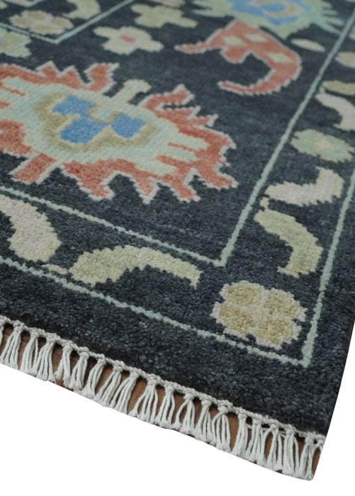 Modern Hand Knotted Black and Multicolor 10x14 Traditional Oushak Wool Rug