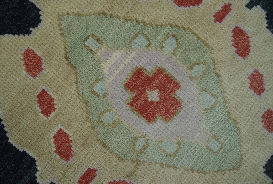 Modern Hand Knotted Black and Multicolor 10x14 Traditional Oushak Wool Rug