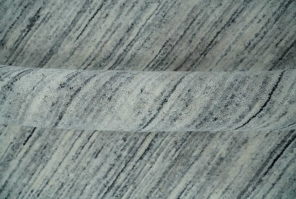 Modern Handloom Ivory, Charcoal, Silver 8x10 Contemporary Wool Area Rug