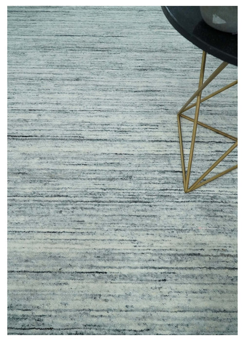 Modern Handloom Ivory, Charcoal, Silver 8x10 Contemporary Wool Area Rug