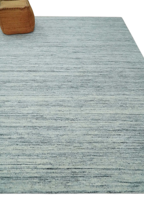 Modern Handloom Ivory, Charcoal, Silver 8x10 Contemporary Wool Area Rug