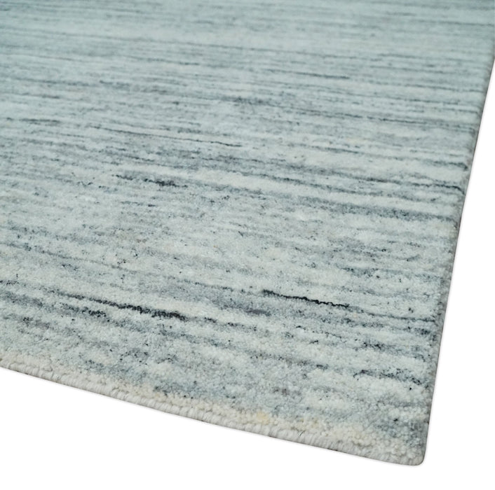 Modern Handloom Ivory, Charcoal, Silver 8x10 Contemporary Wool Area Rug