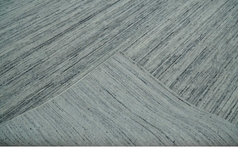 Modern Handloom Ivory, Charcoal, Silver 8x10 Contemporary Wool Area Rug