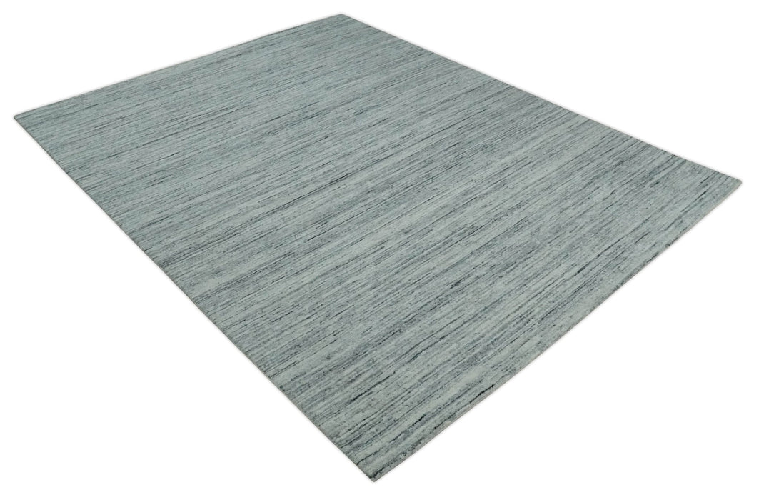 Modern Handloom Ivory, Charcoal, Silver 8x10 Contemporary Wool Area Rug