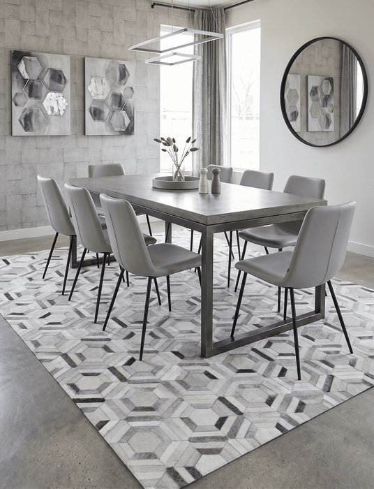 Modern Handmade Ivory and Silver Genuine Leather Area Rug