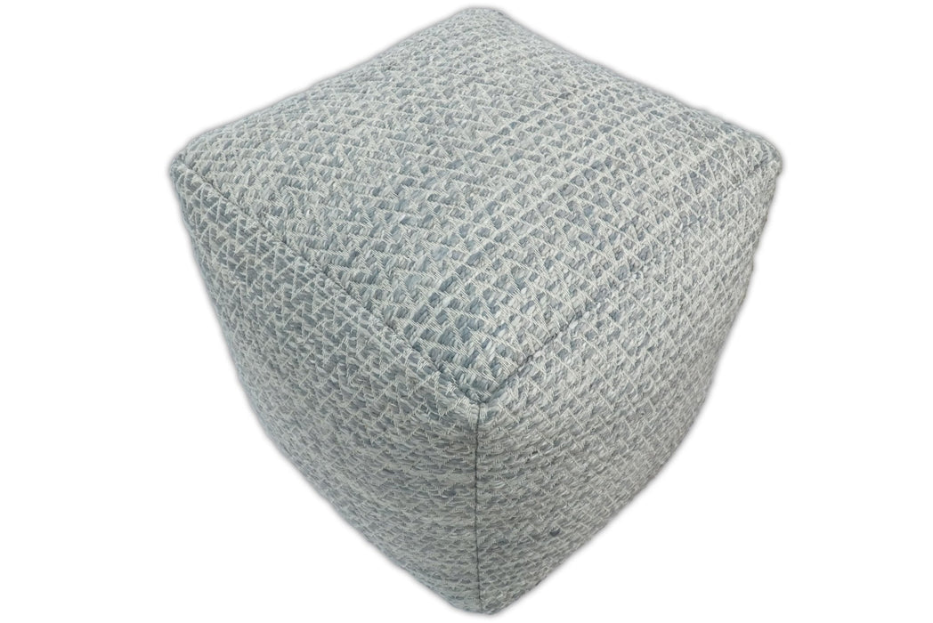 Ivory and GRAY Modern Handwoven Gray Blue Pouf Ottoman Made with Viscose, Contemporary Chevron Design, footstool, couch, side table  | TRD109