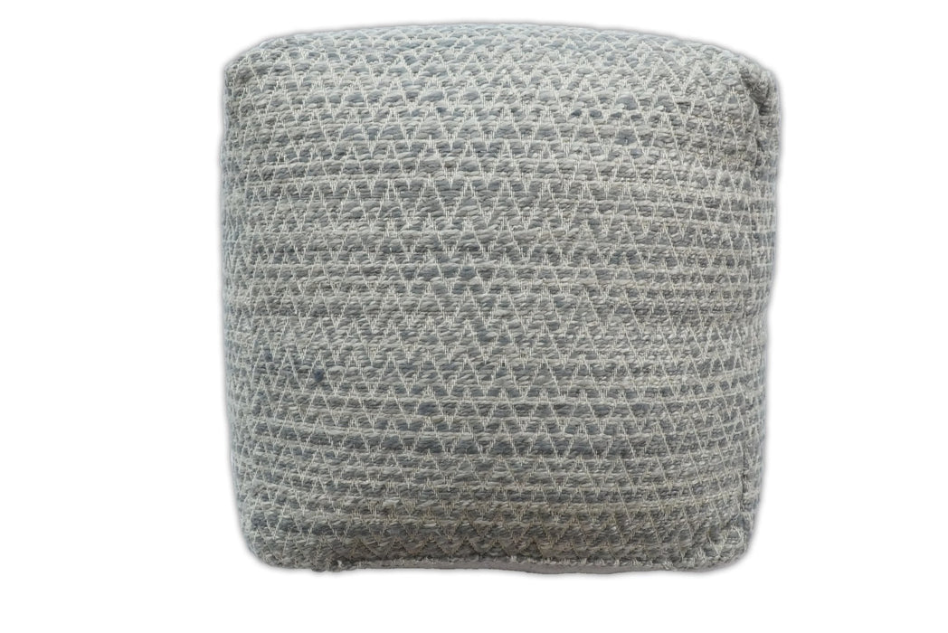 Ivory and GRAY Modern Handwoven Gray Blue Pouf Ottoman Made with Viscose, Contemporary Chevron Design, footstool, couch, side table  | TRD109