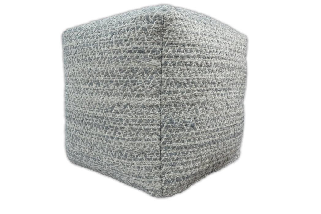 Ivory and GRAY Modern Handwoven Gray Blue Pouf Ottoman Made with Viscose, Contemporary Chevron Design, footstool, couch, side table  | TRD109