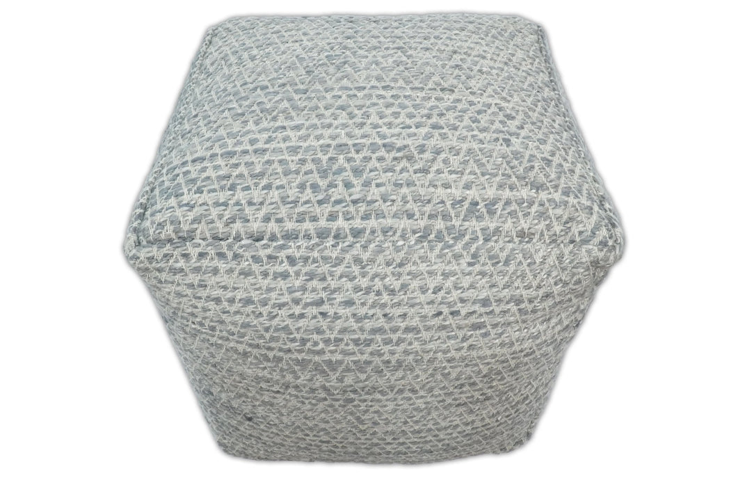 Ivory and GRAY Modern Handwoven Gray Blue Pouf Ottoman Made with Viscose, Contemporary Chevron Design, footstool, couch, side table  | TRD109