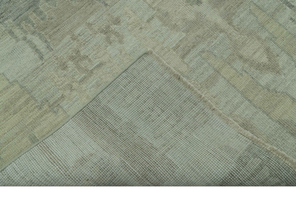 Modern Ikat Design distressed Beige And Charcoal Hand Knotted Custom Made wool rug