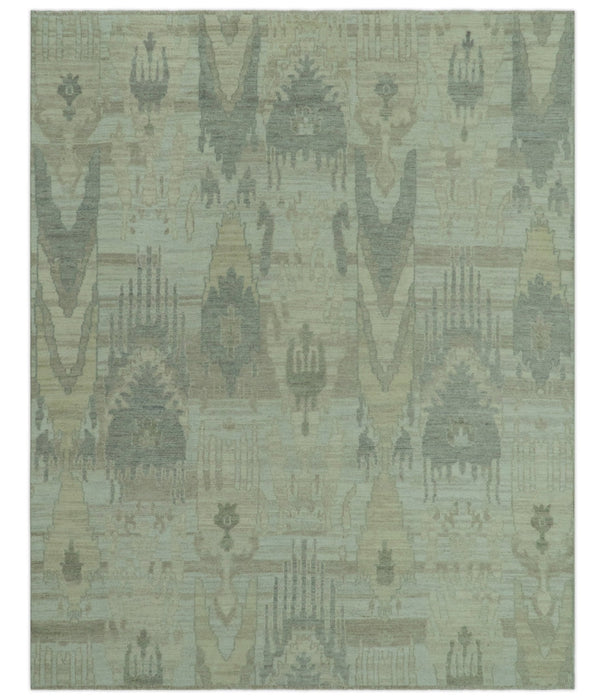 Modern Ikat Design distressed Beige And Charcoal Hand Knotted Custom Made wool rug