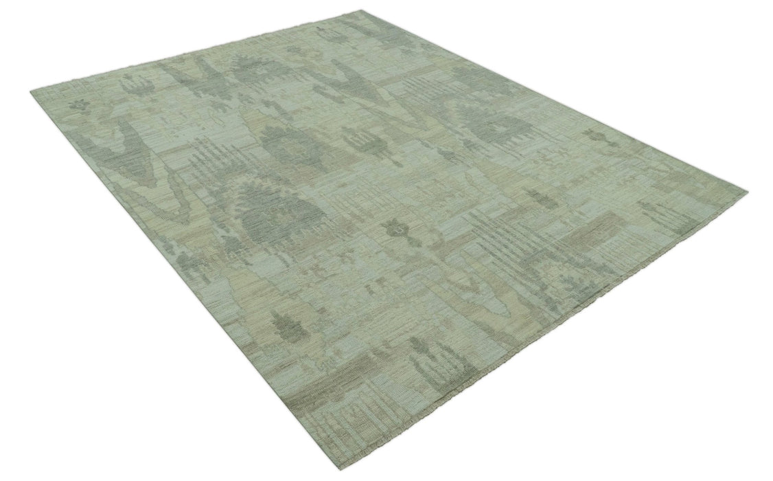 Modern Ikat Design distressed Beige And Charcoal Hand Knotted Custom Made wool rug