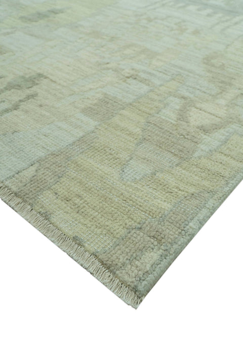 Modern Ikat Design distressed Beige And Charcoal Hand Knotted Custom Made wool rug