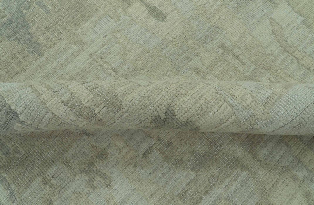 Modern Ikat Design distressed Beige And Charcoal Hand Knotted Custom Made wool rug