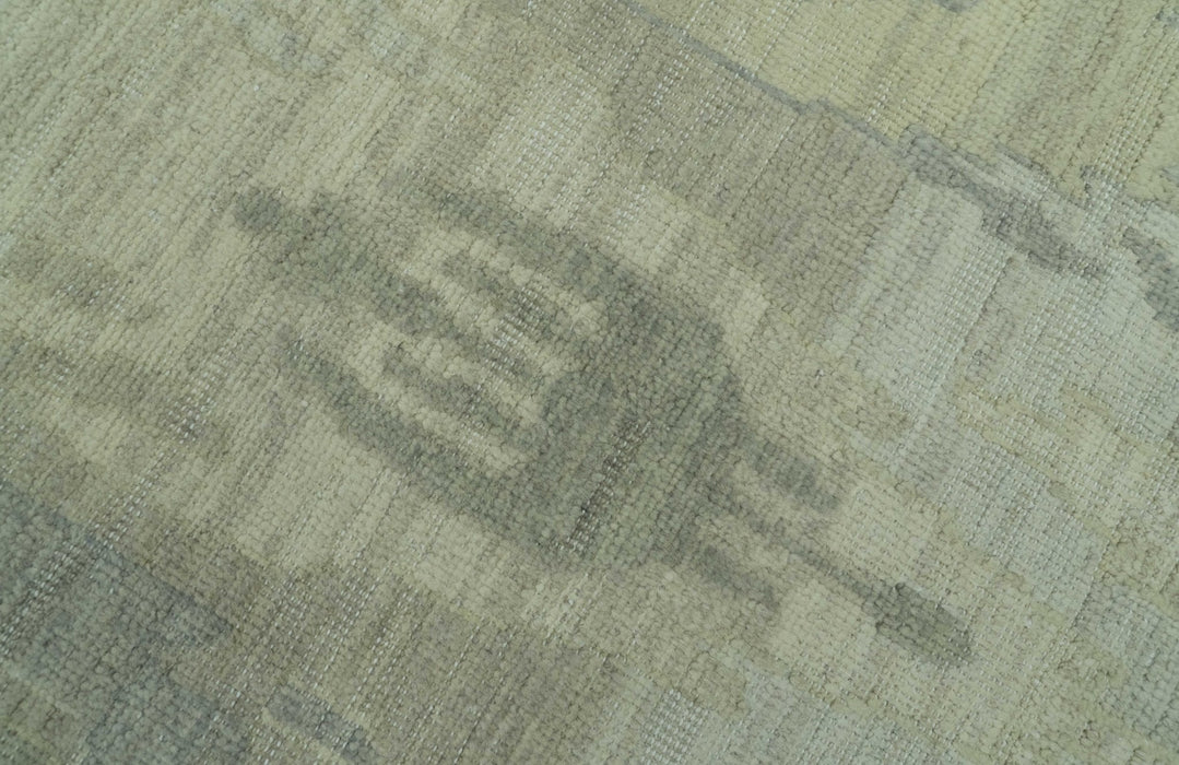 Modern Ikat Design distressed Beige And Charcoal Hand Knotted Custom Made wool rug