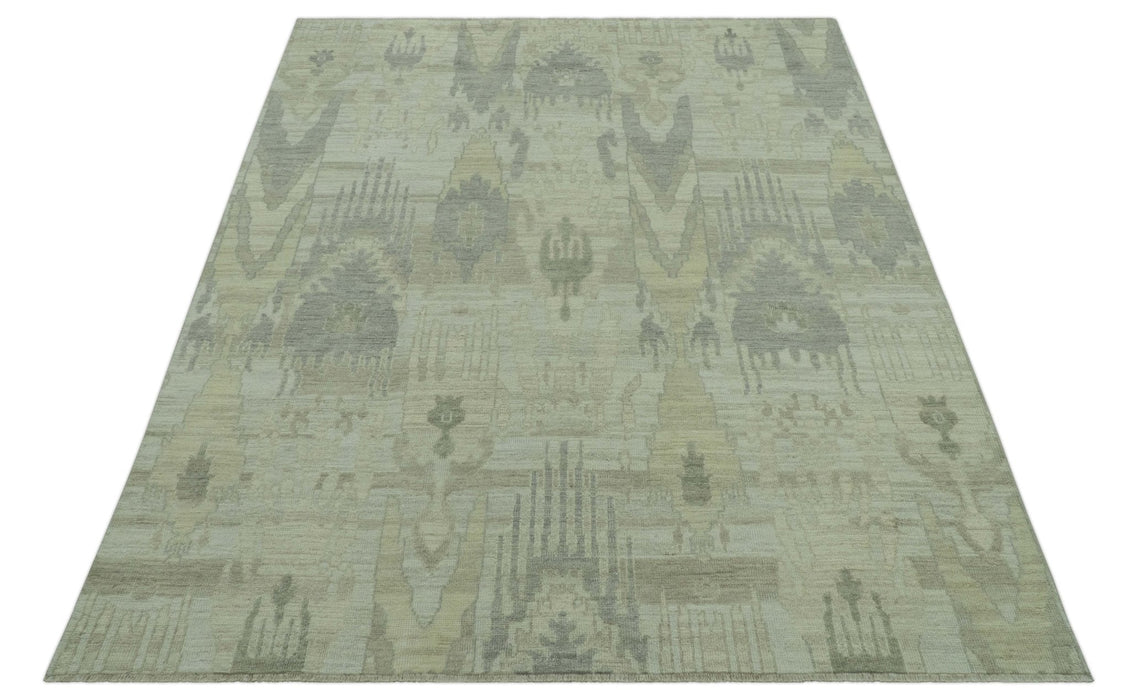 Modern Ikat Design distressed Beige And Charcoal Hand Knotted Custom Made wool rug