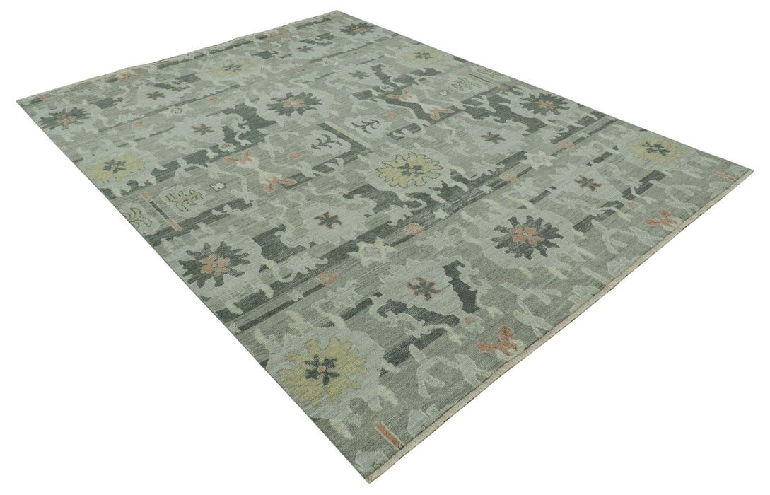 Modern Ikat Design Silver And Blue  8X10 Hand Knotted wool rug