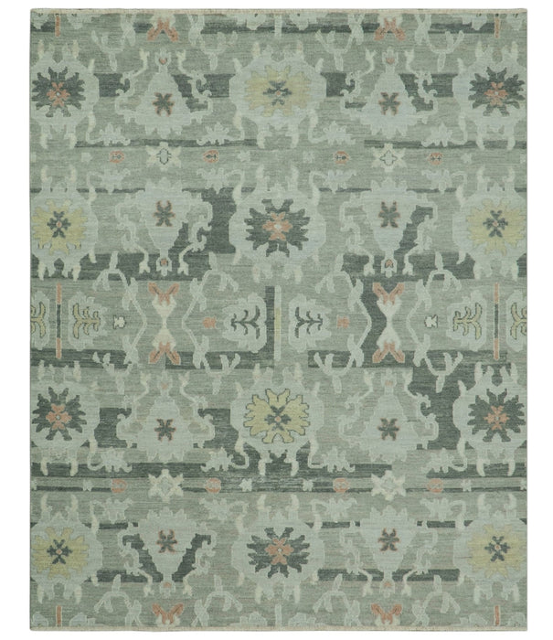Modern Ikat Design Silver And Blue  8X10 Hand Knotted wool rug