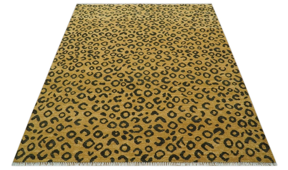 Modern leopard Design 8x10 Hand knotted Golden-Brown and Charcoal wool area rug
