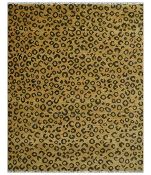 Modern leopard Design 8x10 Hand knotted Golden-Brown and Charcoal wool area rug