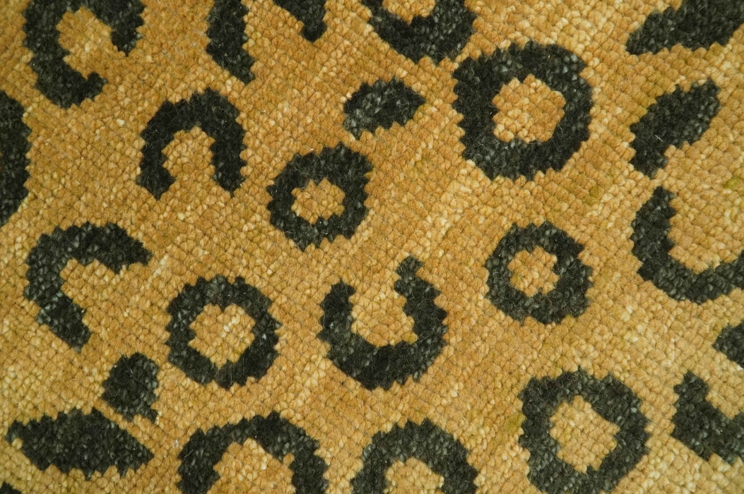 Modern leopard Design 8x10 Hand knotted Golden-Brown and Charcoal wool area rug
