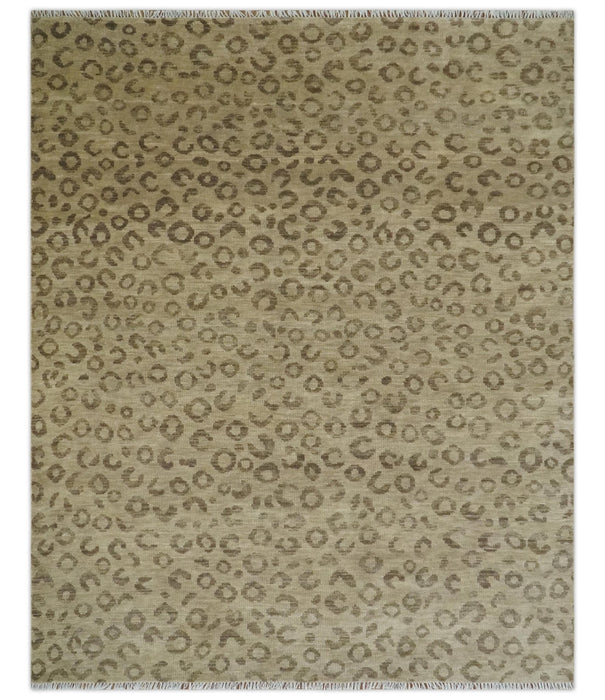 Modern leopard Design Hand knotted Camel and Taupe 8x10 wool area rug