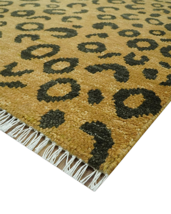 Modern leopard Design Hand knotted Golden-Brown and Charcoal Custom Made wool rug