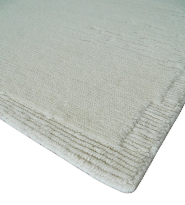 Modern Loop Cut Pile Solid plane Beige Hand Knotted 8x10 Wool Area Rug