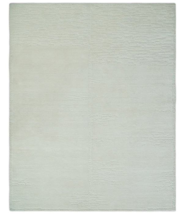Modern Loop Cut Pile Solid plane Beige Hand Knotted 8x10 Wool Area Rug