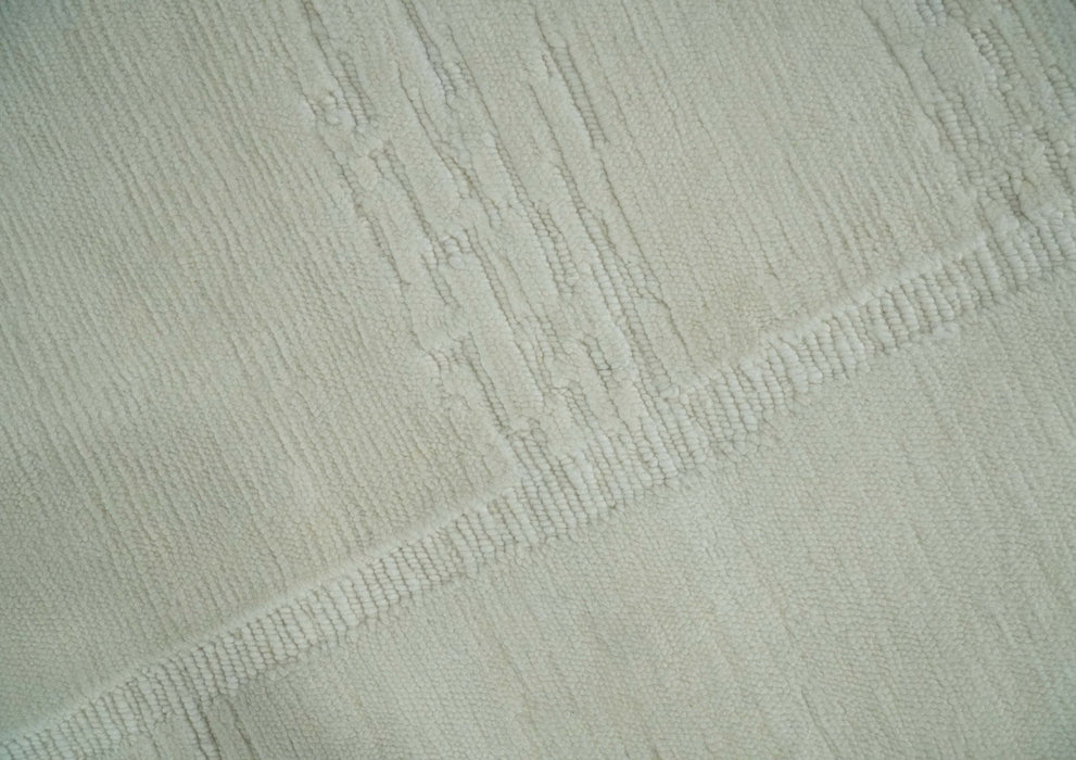 Modern Loop Cut Pile Solid plane Beige Hand Knotted 8x10 Wool Area Rug