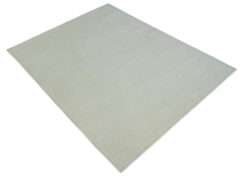 Modern Loop Cut Pile Solid plane Beige Hand Knotted 8x10 Wool Area Rug
