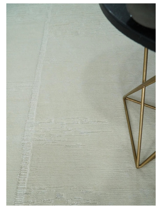 Modern Loop Cut Pile Solid plane Beige Hand Knotted 8x10 Wool Area Rug