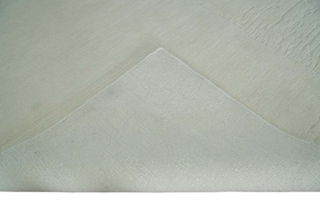 Modern Loop Cut Pile Solid plane Beige Hand Knotted 8x10 Wool Area Rug