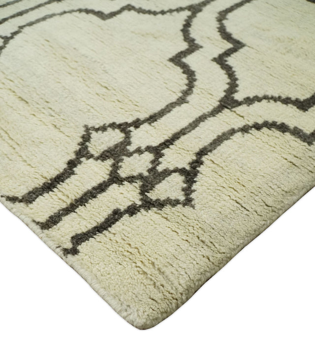 Modern Moroccan Trellis 6x8 Ivory and Brown Natural Farmhouse Wool Hand Woven Rug | HL1