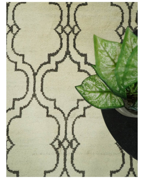 Modern Moroccan Trellis 6x8 Ivory and Brown Natural Farmhouse Wool Hand Woven Rug | HL1