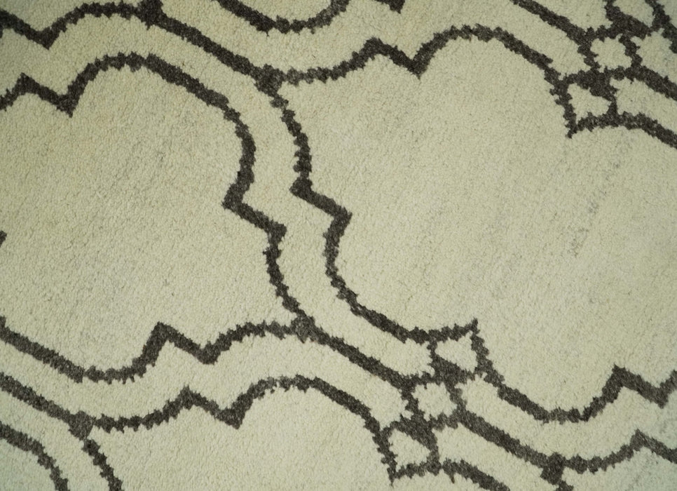 Modern Moroccan Trellis 6x8 Ivory and Brown Natural Farmhouse Wool Hand Woven Rug | HL1