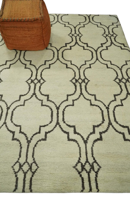 Modern Moroccan Trellis 6x8 Ivory and Brown Natural Farmhouse Wool Hand Woven Rug | HL1