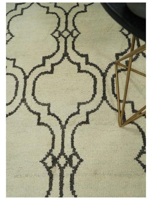 Modern Moroccan Trellis 6x8 Ivory and Brown Natural Farmhouse Wool Hand Woven Rug | HL1