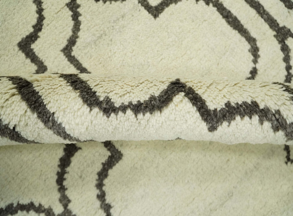 Modern Moroccan Trellis 6x8 Ivory and Brown Natural Farmhouse Wool Hand Woven Rug | HL1