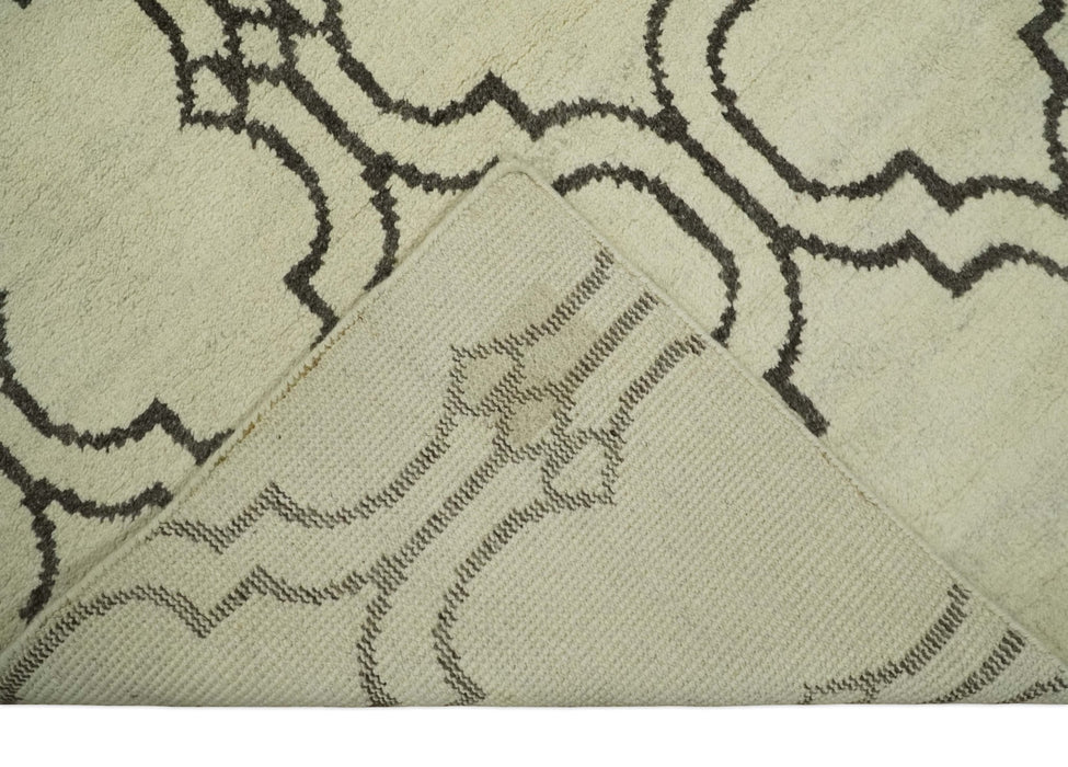 Modern Moroccan Trellis 6x8 Ivory and Brown Natural Farmhouse Wool Hand Woven Rug | HL1