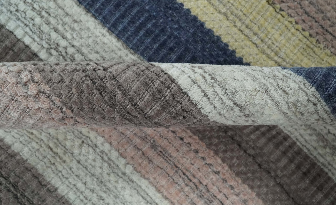 Modern Ombre 8x10 Hand Made Blue, Peach, Brown and Mustard Scandinavian Blended Wool Flatwoven Area Rug | KE39