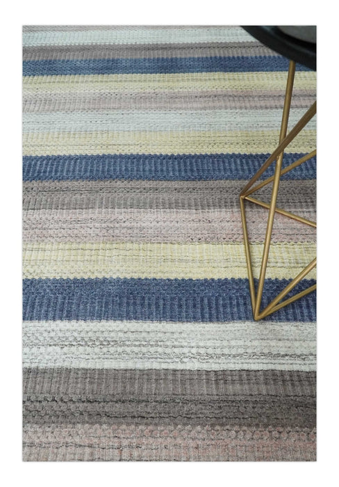 Modern Ombre 8x10 Hand Made Blue, Peach, Brown and Mustard Scandinavian Blended Wool Flatwoven Area Rug | KE39