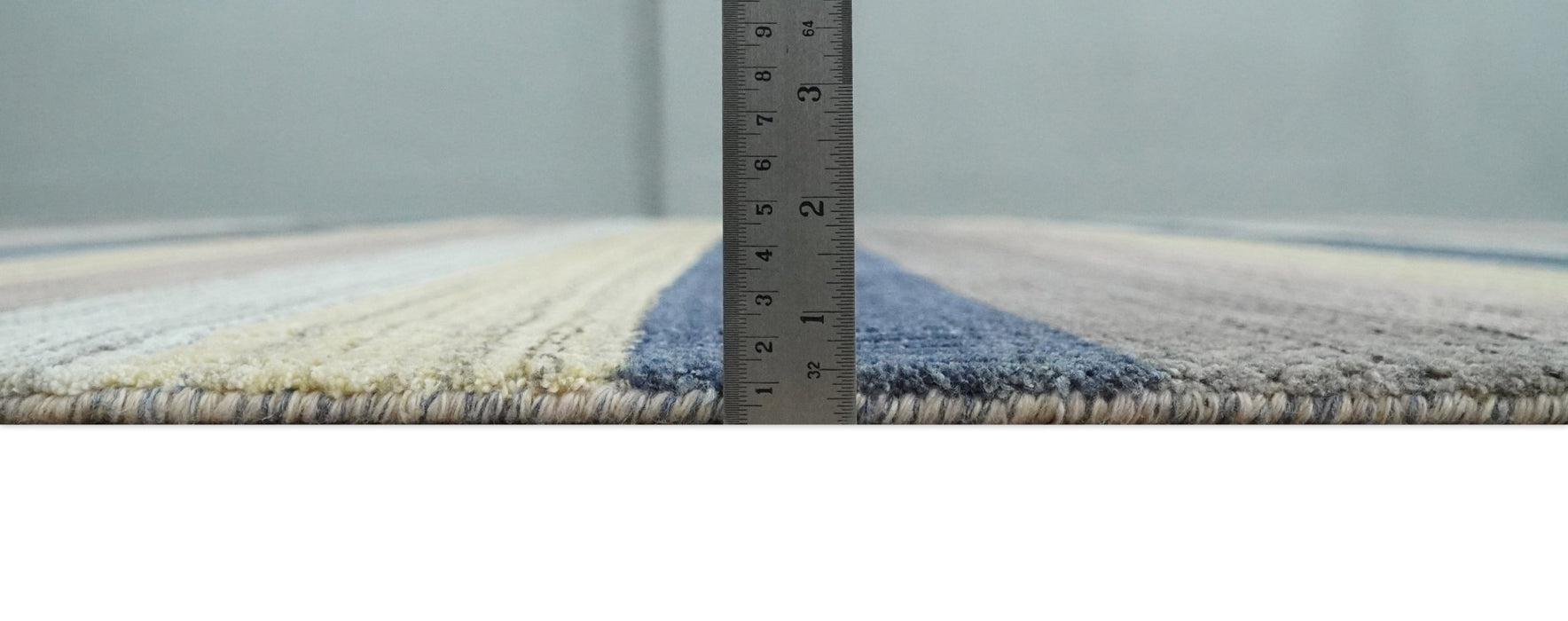 Modern Ombre 8x10 Hand Made Blue, Peach, Brown and Mustard Scandinavian Blended Wool Flatwoven Area Rug | KE39